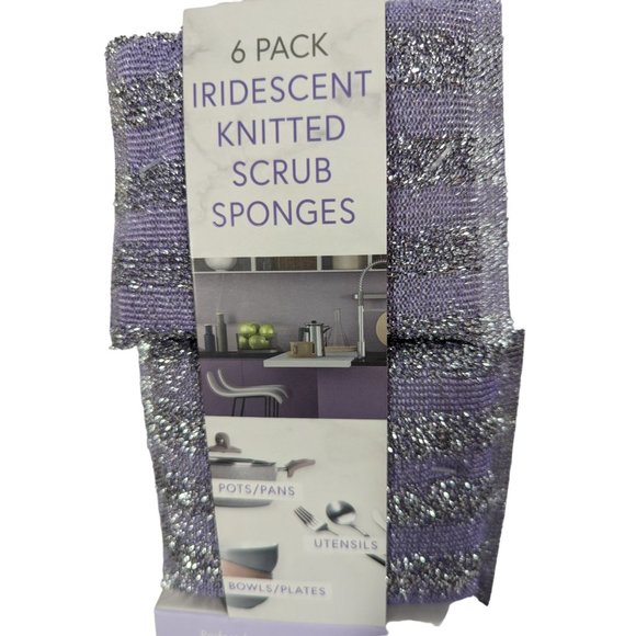 Core 6-Pack Iridescent Knitted Metallic Striped Scrubbie Sponges Lavender - Picture 2 of 4